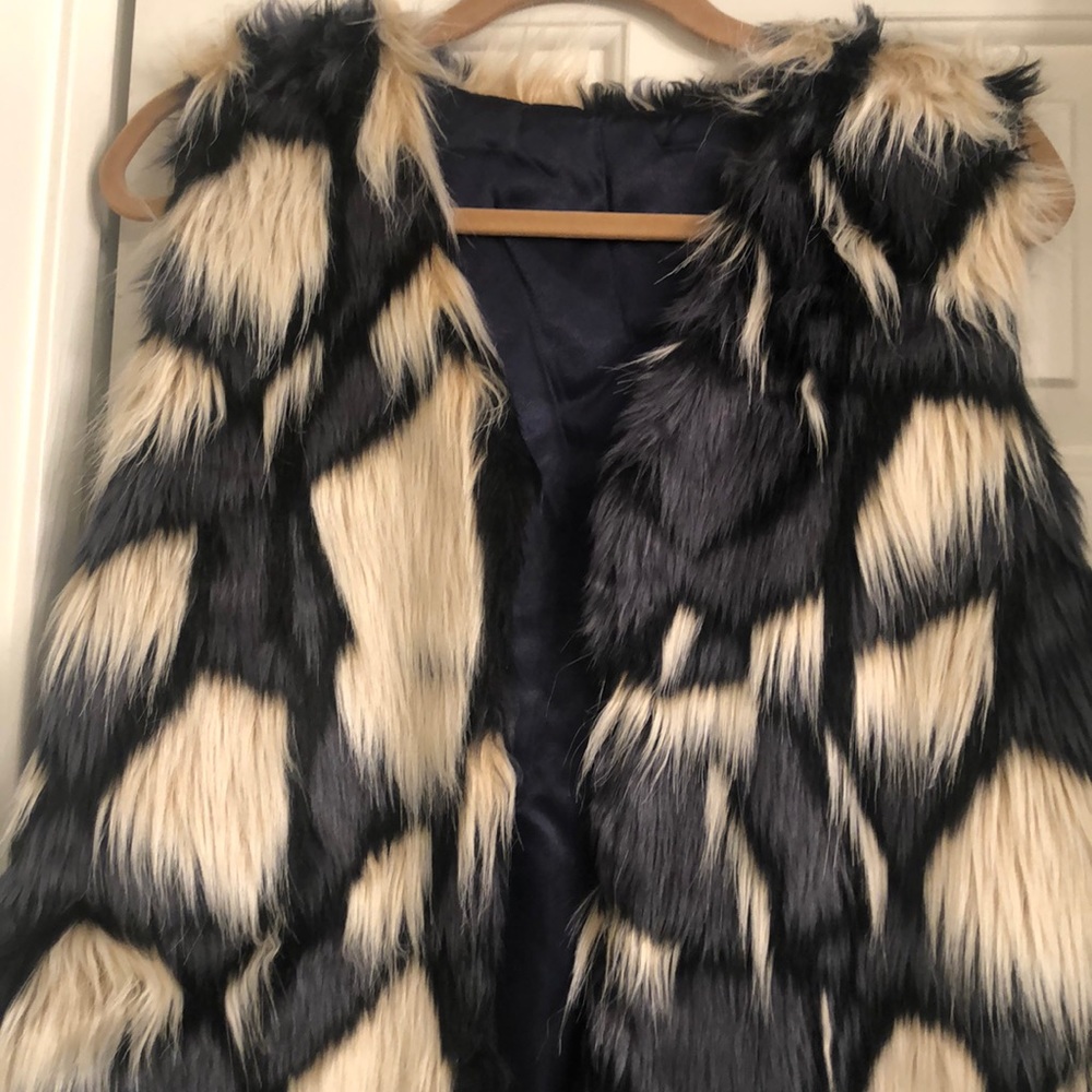 Tan, Black and Blue fur vest
